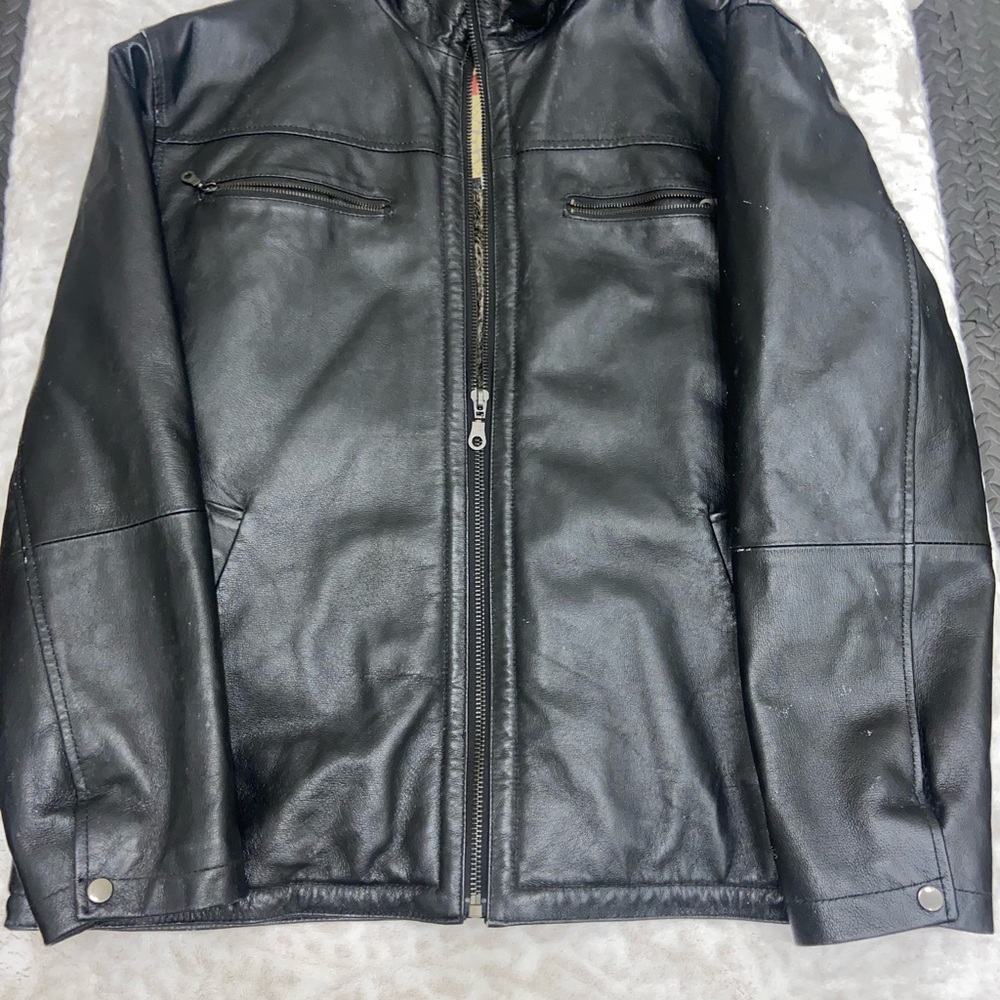 Zero Mens Zip Up Leather Jacket Size Large With Fleece Interior